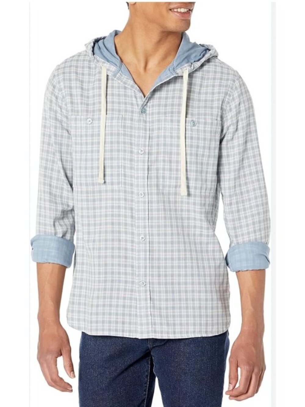 Vince Desert Side Plaid Hooded Button Up Shirt Mens Small